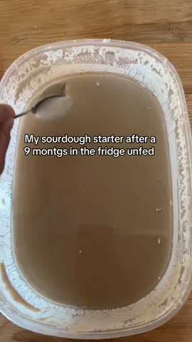 The brown layer is alcohol lol I’m waking sleepy joe back up and I might feed her tonight! #sourdoughstarter #sourdough #fyp #food 