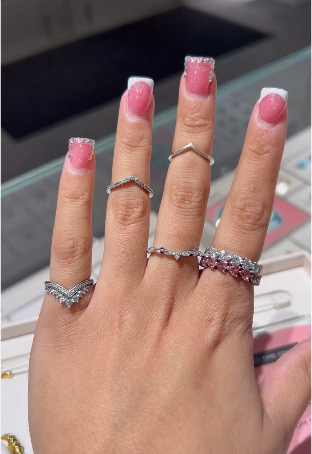 My Sterling Silver Pandora Ring Stack 💎💍✨ Come shop with us at the Tanger Outlets to Build Your Own Ring Stacks 🩷💍 #pandora #pandorajewelry #pandoracharms #az #fypage #fypシ゚viral #foryou #glendale #tangeroutlets #viral #explorepage #pandoraring #ring #pandorabracelet 