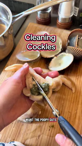 How to prepare/clean cockle clams - this is a different technique from shucking them alive/raw. The hot water unalives the clam very quickly, but the meat is still raw and great for a ceviche.  #clam #cockles #cockle #clams #oregon