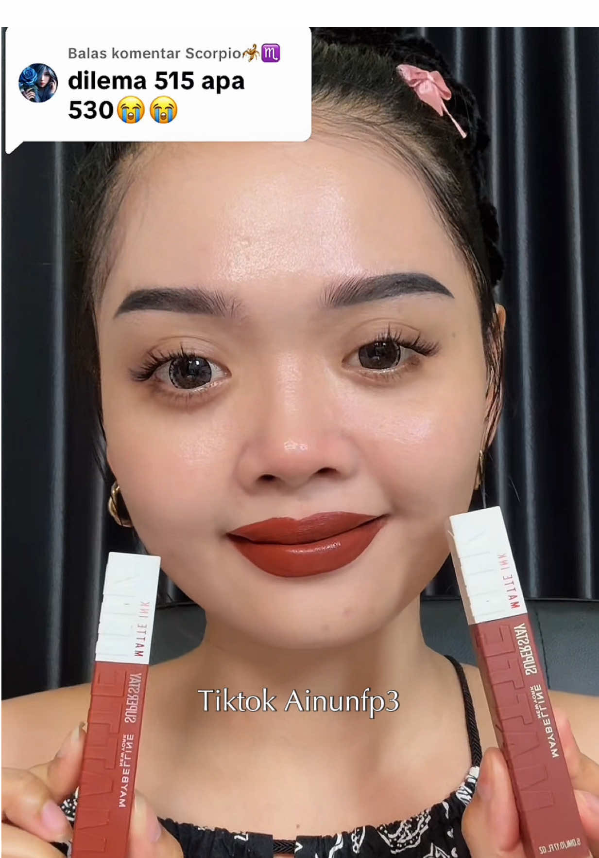 Membalas @Scorpio🦂♏ 515 renegade lebih ke coklat maroon sedangkan 530 warrior merahbata coklat yaaa 💄💋✨ @Maybelline Indonesia  . . . #cumamatteinkyangbisa #maybellinesuperstay #wearemaybelline #superstaymatte16jam #lipmatte 