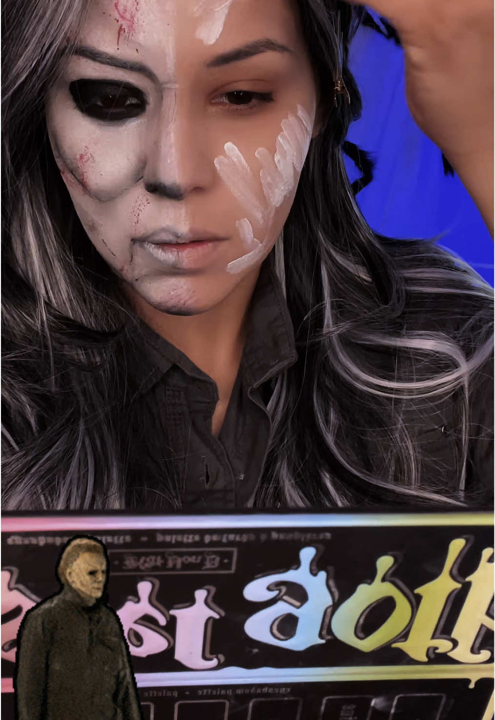 “He’s always watching” 👻 quick “michael myers” tutorial  ———— Also can you please go & vote for me link is in my bio ‼️ 🙏🏻😍 TIA 🫶🏻#faceofhalloween #michaelmyers #halloween #fyp #art 