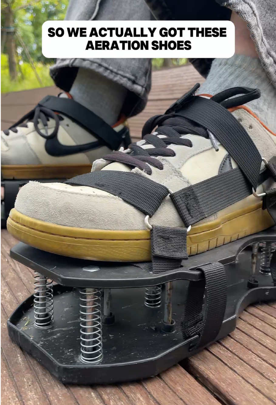 Get your aeration on and start the stepstoward a better looking lawn#lawn #lawncare #aerationshoes #lawnaerator #rifpod 