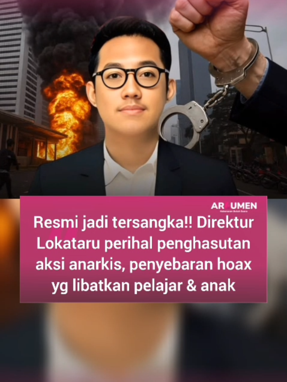 Direktur Lokataru Foundation, Delpedro Marhaen ditangkap Polda Matro Jaya usai ditetapkan sebagai tersangka dugaan penghasutan massa untuk melakukan Tindakan anarkis. Penetapan tersangka dilakukan usai polisi melakukan penyelidikan sejak 25 Agustus lalu. Kombes Ade Ary Syam Indradi mengatakan Delpedro diduga melakukan tindak pidana menghasut untuk melakukan pidana dan atau menyebarkan info elektronik yang diketahuinya, membuat pemberitahuan bohong yang menimbulkan kerusuhan dan keresahan di masyarakat dan atau merekrut dan memperalat anak dan membiarkan anak tanpa perlindungan jiwa. “Penangkapan terhadap Saudara DMR atas dugaan melakukan ajakan, hasutan, yang provokatif untuk melakukan aksi anarkis. Dengan melibatkan pelajar termasuk anak ya. Jadi anak ini usianya sebelum 18 tahun,” jelas Ade. Delpedro dijerat dengan pasal 160 KUHP dan atau pasal 45 a ayat 3 jo pasal 28 ayat 3 UU ITE dan atau pasal 76H jo pasal 15 jo pasal 87 uu 35/2024. Diketahui, Delpedro Marhaen ditangkap anggota Polda Metro Jaya pada Senin (1/9) malam sekitar pukul 22.45 WIB.