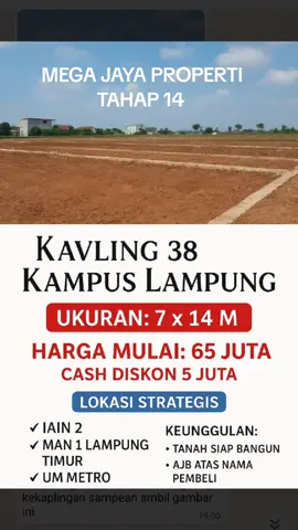 kKAVLINGAN D ZONA PENDIDIKAN COCOK BUAT KOS2 AN ATAU T4 TINGGAL INVESTASI JANGKA PANJANG LUAS DN HQRGA BERVARIASI 65-90JTA #RUMAHMURAH  #TANAHMURAHLAMPUNG  #fypp #semuaorangpernahjatuhcinta  #tanahkavlingmurahsiapbangun  #kavlingmurah 