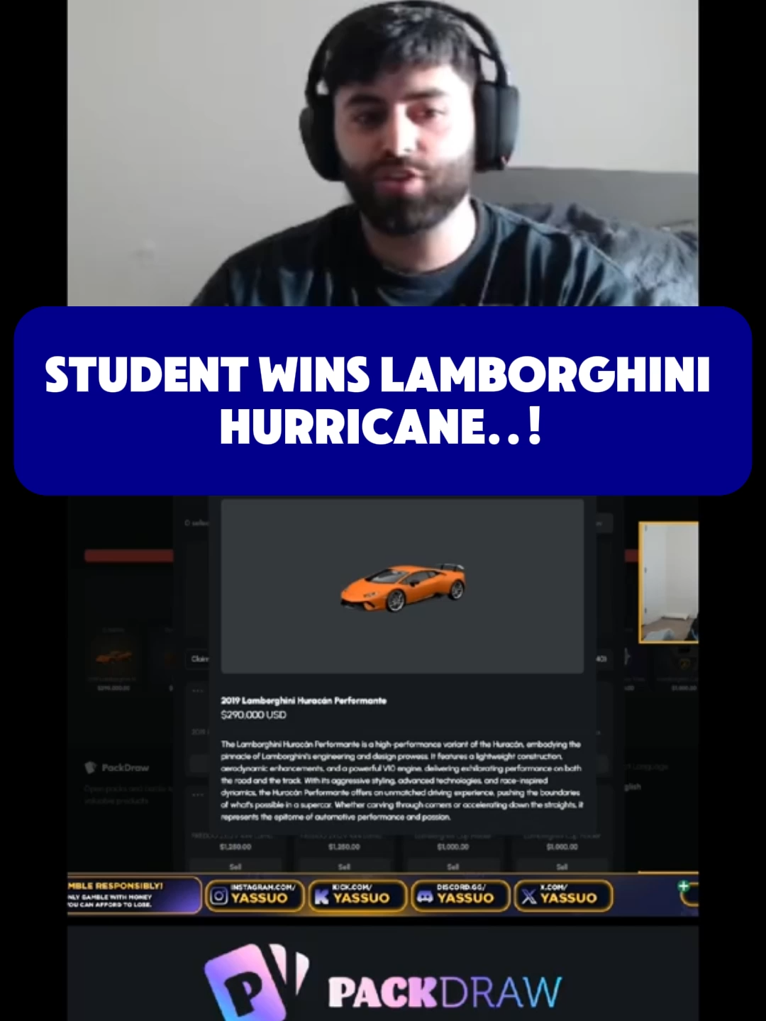 STUDENT WINS LAMBORGHINI HURRICANE..! #paratii #packdraw #fyp