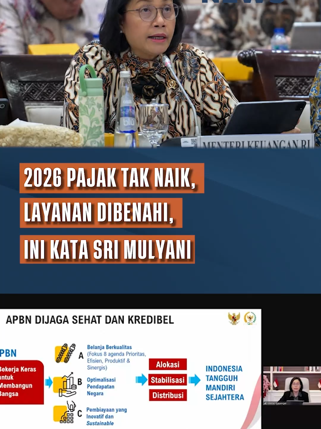 Menteri Keuangan Sri Mulyani menegaskan bahwa dalam RAPBN 2026, pemerintah tidak akan menaikkan tarif pajak atau menambah jenis pajak baru, meski target penerimaan negara meningkat. Sebagai gantinya, strategi difokuskan pada peningkatan kepatuhan wajib pajak melalui perbaikan administrasi dan pengawasan. Pendekatan ini bertujuan menjaga stabilitas kebijakan fiskal dan melindungi masyarakat dari beban ekonomi tambahan, sekaligus memastikan kontribusi adil dari wajib pajak yang mampu dan perlindungan bagi yang rentan. Pro TV - Televisi Digital Berjaringan  Pro TV (@protv_id) bagian dari ekosistem Promedia Teknologi Indonesia (@promediateknologi)  -  SUBSCRIBE OFFICIAL CHANNEL YOUTUBE :  @protv_official | PROMEDIA TV  www.protv.id #srimulyani #pajak #pajakindonesia #2026 #ekonomi #viral #fyp #berita