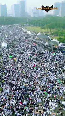 🇮🇩🇵🇸 INDONESIA WEARS FLAG OF OPPRESSED as HUNDREDS OF THOUSANDS-STRONG protest in solidarity with Palestinian people (video above) gracing streets of Jakarta with colors of occupied land.  Boost us here! @IntelRepublic