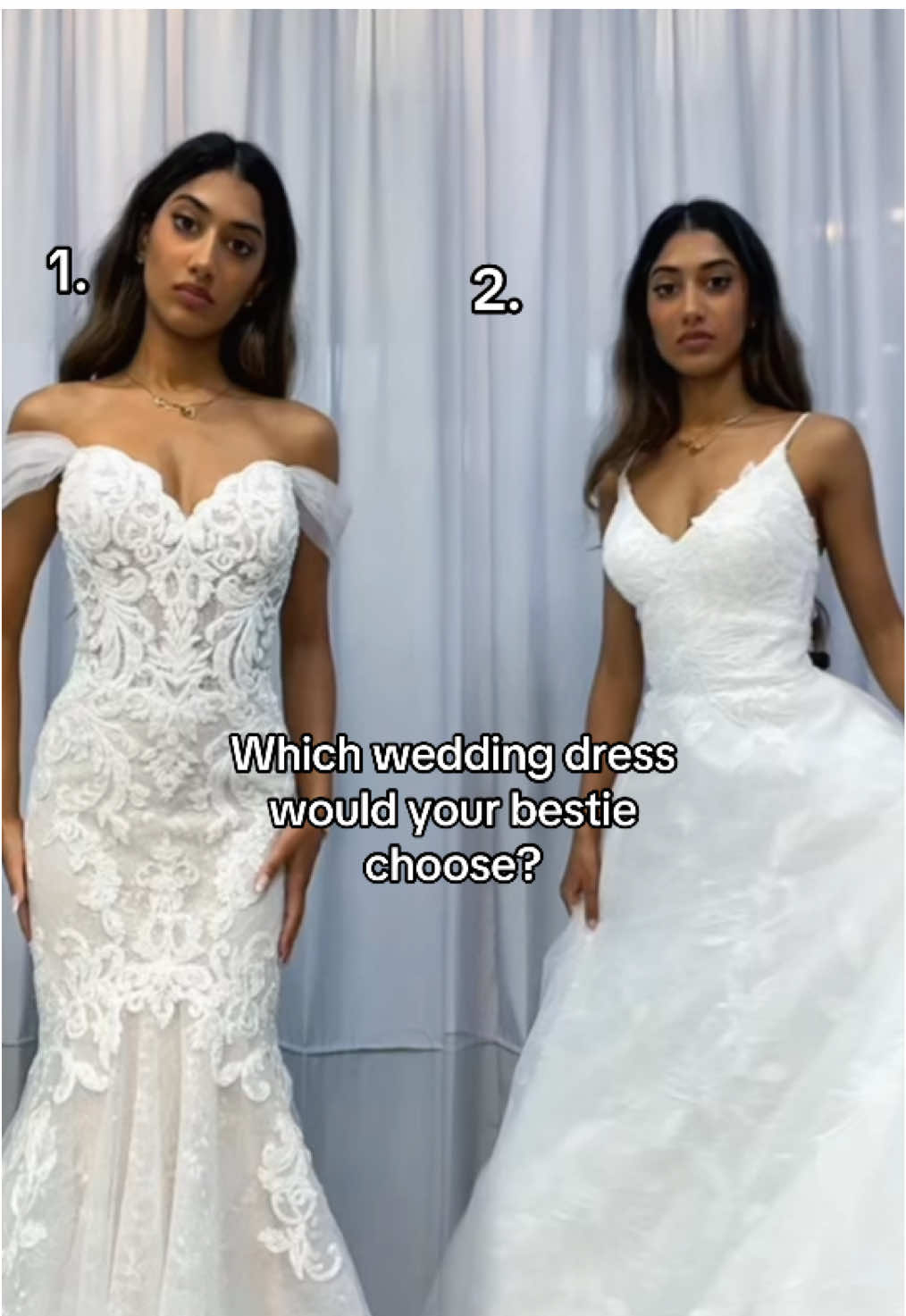 Tag your bestie in the comments! #tagyourbestie #weddingdress #thisorthat #bestie #tagher 