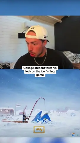 College student tests his luck on the ice fishing game #kickstreaming