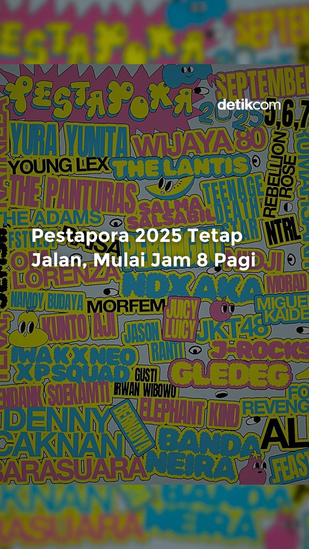 Pestapora 2025 dipastikan tetap berlangsung akhir pekan ini, tepatnya pada 5, 6, dan 7 September di Hall D2 Gambir Expo, Kemayoran, Jakarta Pusat. Namun tahun ini Pestapora bakal digelar dengan jam baru. Kalau biasanya Pestapora mulai pukul 14.00 WIB sampai dini hari, kali ini acaranya dimajukan jadi 08.00 WIB sampai 20.00 WIB malam. Baca berita selengkapnya hanya di detik.com! Creator: Dio #detikcom #mediasosial #reels #pestapora2025 #jakarta