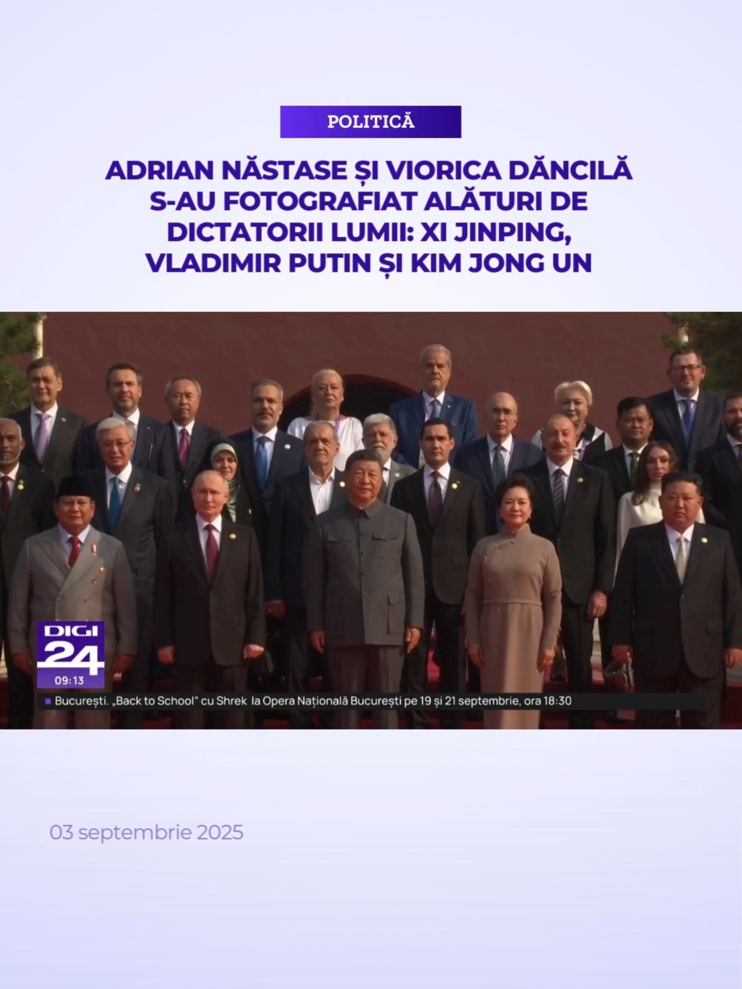 „Sunt invitat, în aceste zile, la Beijing, în calitate de fost demnitar, pentru a participa la un mare eveniment ocazionat de comemorarea a 80 de ani de la victoria Chinei împotriva Japoniei și a fascismului în al Doilea Război Mondial. Mâine va avea loc o mare paradă militară și o recepție oferită de liderii chinezi”, a scris Năstase pe blogul său. #digi24 #stiriledigi24 #china #adriannastase #vioricadancila