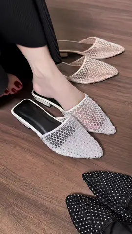 Dép sục nữ mũi nhọn quai lưới đính đá lấp lánh #dep #xuhuong #trending #viral #xyzbca 