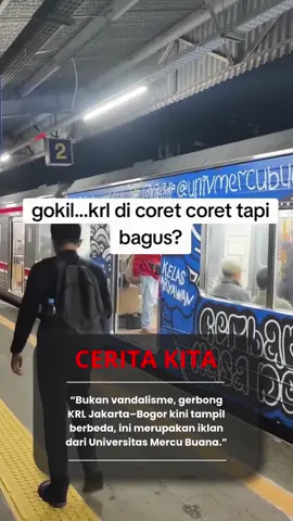 Bukan vandalisme, gerbong KRL Jakarta-Bogor kini tampil berbeda dengan mural bergaya grafiti yang merupakan iklan dari Universitas Mercu Buana.                                         #krl #viral #fyp #demo #gojek #frypgシ 