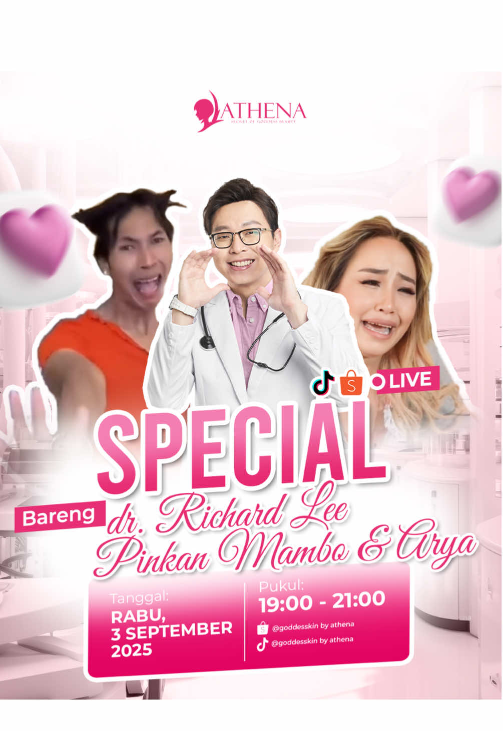 SIAP-SIAP NGAKAK! PINKAN MAMBO & ARYA JUAL DONAT & PISANG GORENG DI LIVE BARENG DR. RICHARD? Pasutri gokil lagi turun gunung! 🤭 Pinkan Mambo + Arya Khan bakal nemenin dr. Richard jualan skincare Goddesskin✨ Bukan donat, bukan pisang goreng, tapi skincare kece yang bikin glowing! Langsung join Live malam ini, siap-siap ngakak + checkout bareng 🛒💖 #pinkanmambo #pinkanarya #donatpinkanmambo #livetiktok 