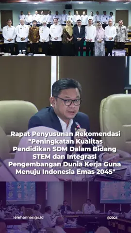 Lemhannas RI memandang peningkatan kualitas sumber daya manusia sebagai kunci mewujudkan visi Indonesia Emas 2045. Salah satu hal yang menjadi perhatian adalah perlunya penguatan pendidikan di bidang STEM (science, technology, engineering, and mathematics) yang merupakan keahlian yang dibutuhkan di dunia modern. Pada Rabu, 3 September 2025, Lemhannas RI menyelenggarakan rapat penyusunan rekomendasi kebijakan dengan menghadirkan sejumlah akademisi dan perwakilan instansi terkait. Rapat yang dibuka oleh Gubernur Lemhannas RI Dr. H. TB. Ace Hasan Syadzily, M.Si. ini menjadi wadah menghimpun pandangan mengenai arah pembangunan sumber daya manusia yang kompetitif. Sahabat Tannas, melalui penyusunan rekomendasi kebijakan ini, Lemhannas RI mengambil bagian dalam mewujudkan generasi unggul yang akan membawa Indonesia menuju kemajuan. #LemhannasRI #pendidikan #STEM