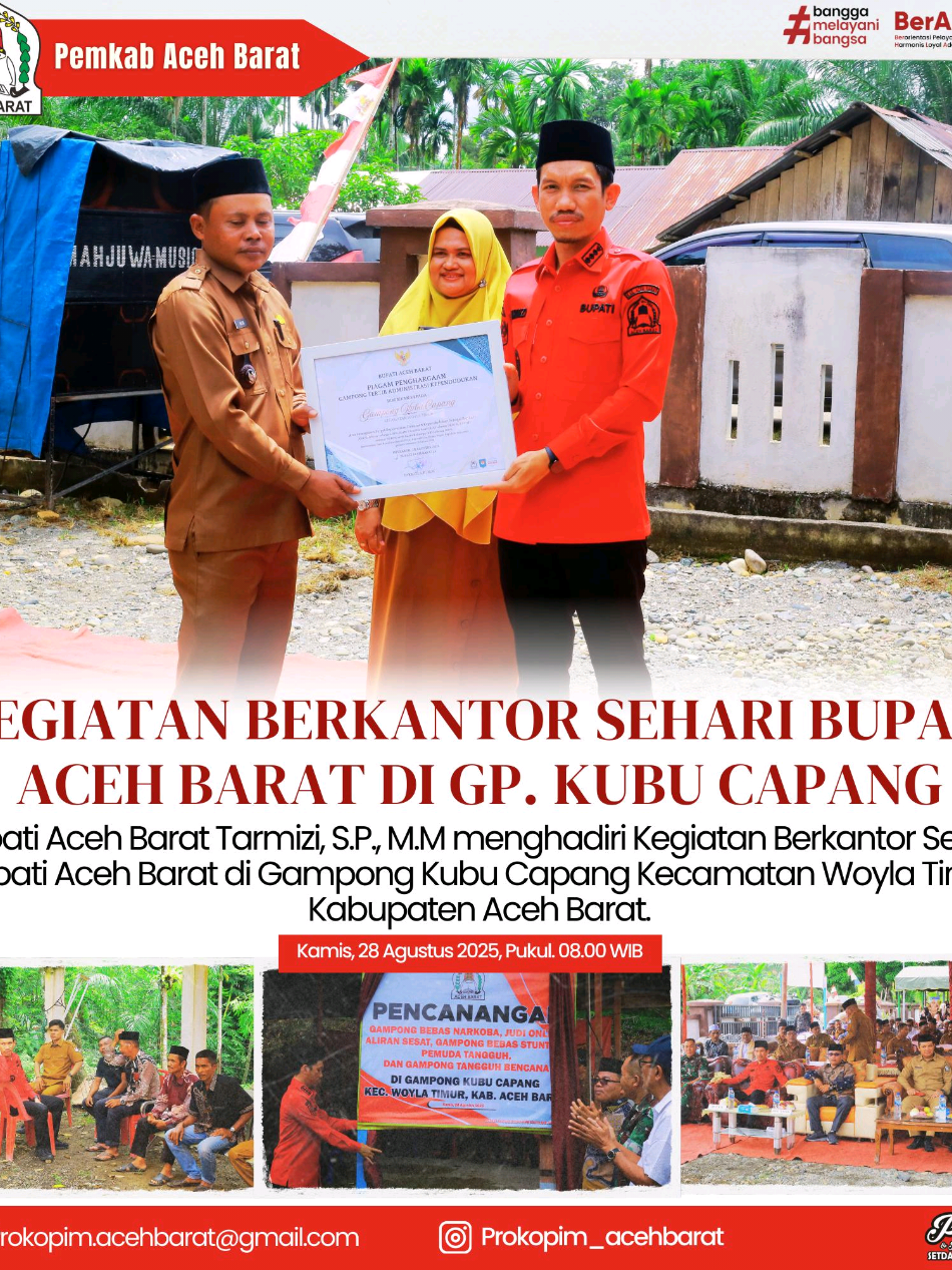 Bupati Aceh Barat Tarmizi, S.P., M.M menghadiri Kegiatan Berkantor Sehari Bupati Aceh Barat di Gampong Kubu Capang Kecamatan Woyla Timur Kabupaten Aceh Barat. Kamis, 28 Agustus 2025 #protokoldankomunikasipimpinan #fyp #acehbarat #woyla #berkantorseharididesaterisolir 
