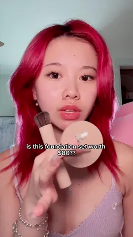 is this foundation and brush set worth $80??? short answer: no long answer: no, my foundation is only $15, covers the same and has a similar finish that still looks like skin. the only difference is that this is a cream foundation and mine is a liquid one. mine comes in cool, warm, neutral shades while this one only has warm shades . #fyp #makeup #nomakeupmakeup #creamfoundation #viral 