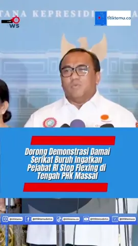 JANGAN LUPA FOLLOW DAN SHARE YA ... Presiden RI, Prabowo Subianto menerima pimpinan sejumlah serikat pekerja di Istana Negara, Jakarta, pada Senin, 1 September 2025.  Diketahui, pertemuan itu membahas dinamika aksi demonstrasi buruh belakangan ini hingga soal pembahasan Rancangan Undang-Undang (RUU) Perampasan Aset. Setelah melakukan audiensi dengan Prabowo, Andi Gani menegaskan pihaknya mendukung demonstrasi damai dan menentang para oknum perusuh dalam aksi unjuk rasa terhadap DPR RI. #serikatburuh #prabowo #titiktemutiktok #voxpro #beritatiktok 