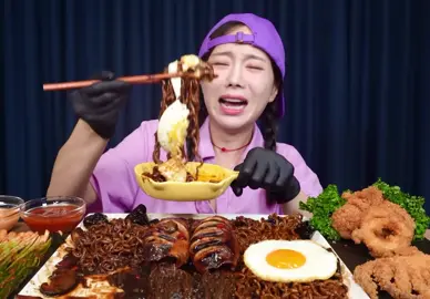 Mukbang asmr jjajangmyeon black bean noodles eggs fried squid kimchi Korean food #asmr #mukbang #viral #trending #jjajangmyeon #noodles #blackbeannoodles #egg #friedsquid #koreanfood #kimchi 