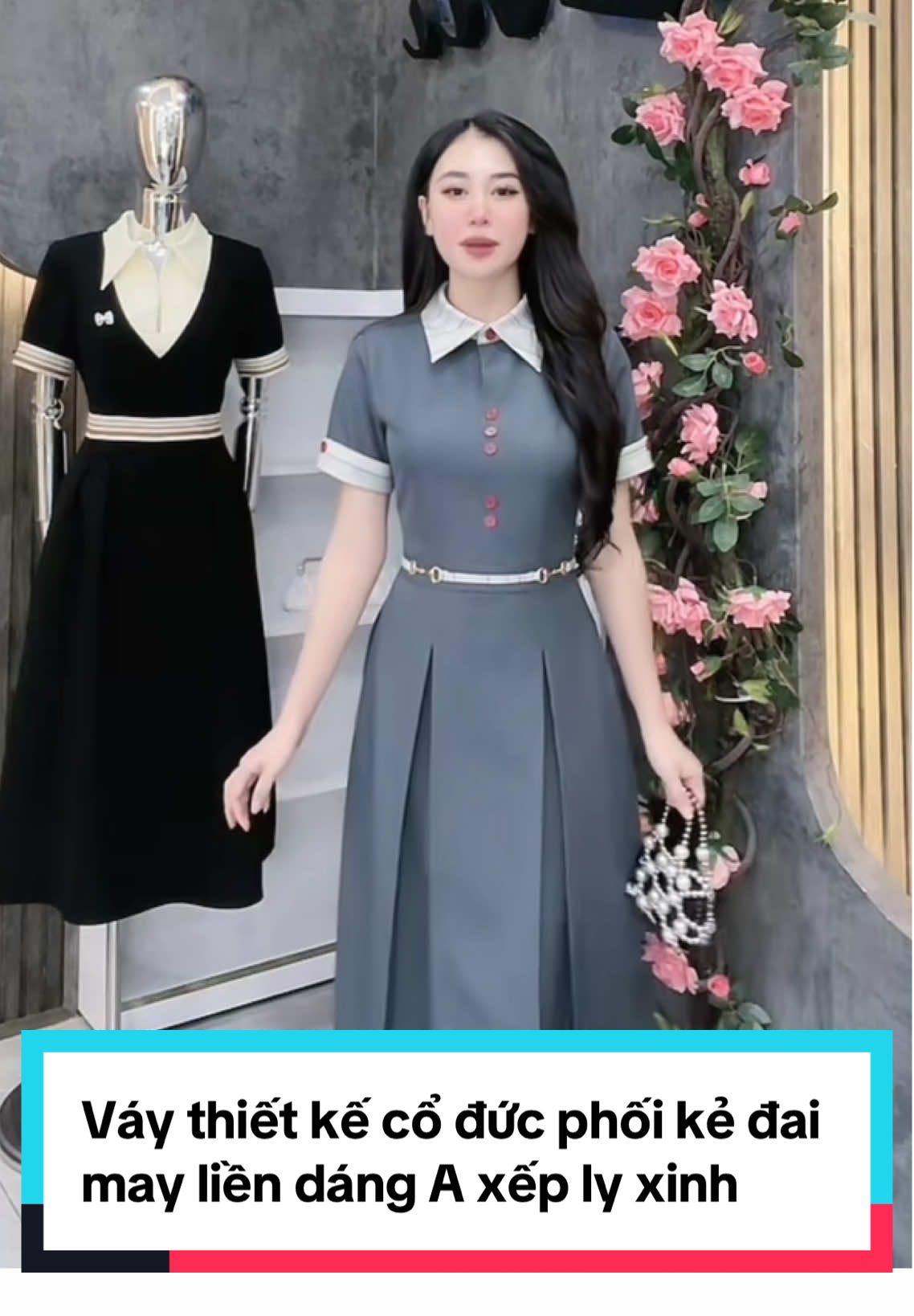 Váy thiết kế cổ đức phối kẻ đai may liền dáng A xếp ly xinh #xuhuong #xuhuongtiktok #xuhuong2025 #vayxinh #đầm 