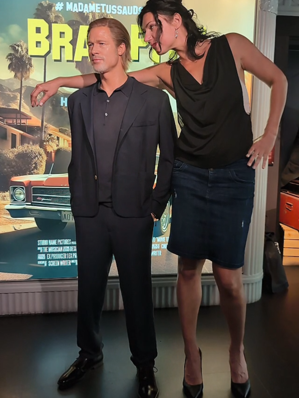 Brad Pitt or Brad bit-size?  He is 180 cm (5’11”) but do I make him look short, or really short? 😂 There is more fun height comparison on my Ko-fi page (🔗 in my bio) #tallwoman #bradpitt #hollywoodstars #foryou #madametussauds  