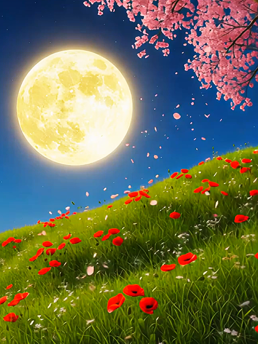 ~癒やしの満月~ Healing Full Moon @癒やし~Healing~ 👈桜と海と満月 #癒し #幻想的 #月 