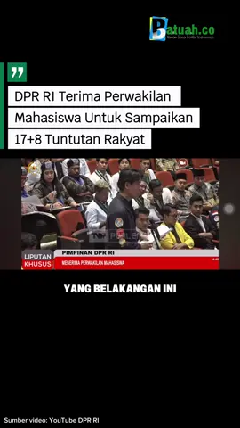 Akhirnya Perwakilan Mahasiswa diterima oleh DPR RI untuk menyampaikan 17+8 tuntutan rakyat, sebagai wujud perjuangan kolektif demi keadilan dan kesejahteraan bersama. 🙏 Terima kasih kawan-kawan mahasiswa yang sudah membawa aspirasi ini. Mari kita kawal terus hingga benar-benar terealisasi. #suararakyat #mahasiswabersuara #dprri #tuntutanrakyat #kawalbersama 