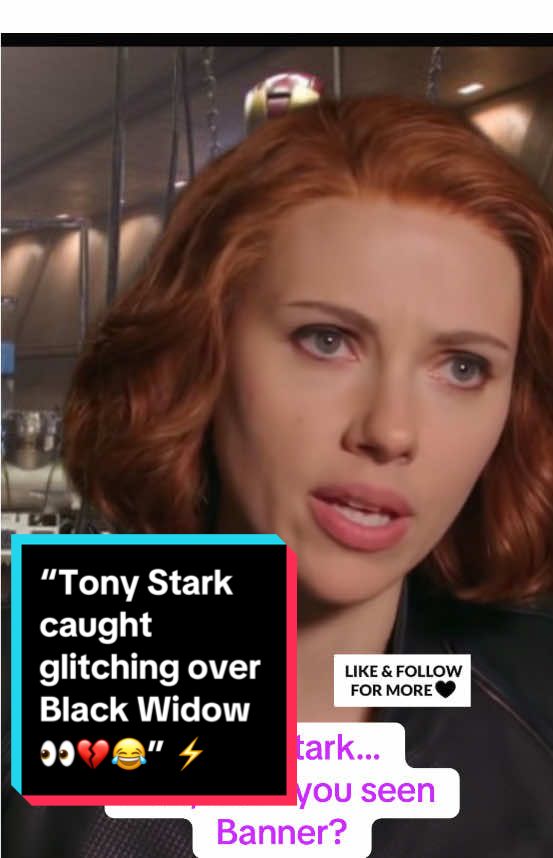 Tony Stark finally shoots his shot with Natasha… but wait until you hear her reply 👀😂 #TonyStark #blackwidow #ComedyTok #FYP #viralvideo 