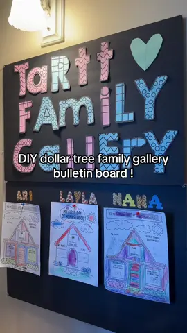 Our family art gallery that was made with Dollar tree materials. Essentially a DIY bulletin board.