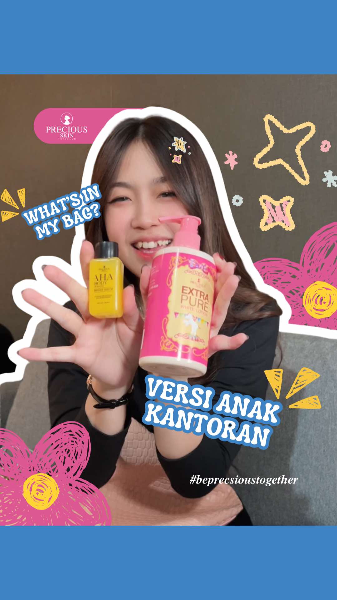 “What’s in my bag” versi anak kantoran? Nggak ribet, yang paling wajib cukup bawa bodycare dari Precious Skin ✨ Praktis, selalu bikin kulit lembap, cerah, serta glowing walau seharian kerja 💖 #PreciousSkin #GlowingSkin #SkincareOnTheGo #BodycareRoutine 