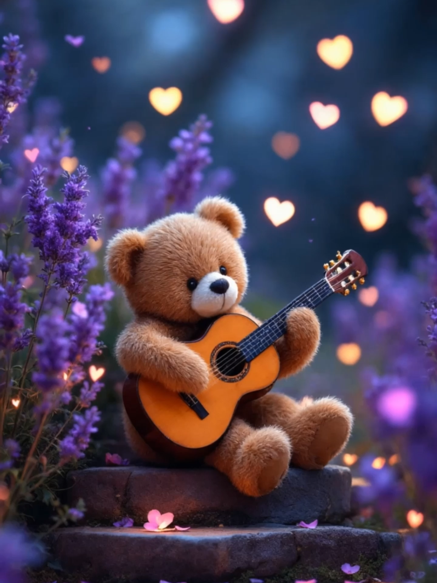 Teddy Serenade Under the Stars 🌙💖🎸 #teddybear #cutebear #romanticvibes #livewallpaper #guitar #heartvibes #serenade #cuteanimals #lovevibes #aivideos #foryou #iloveyou