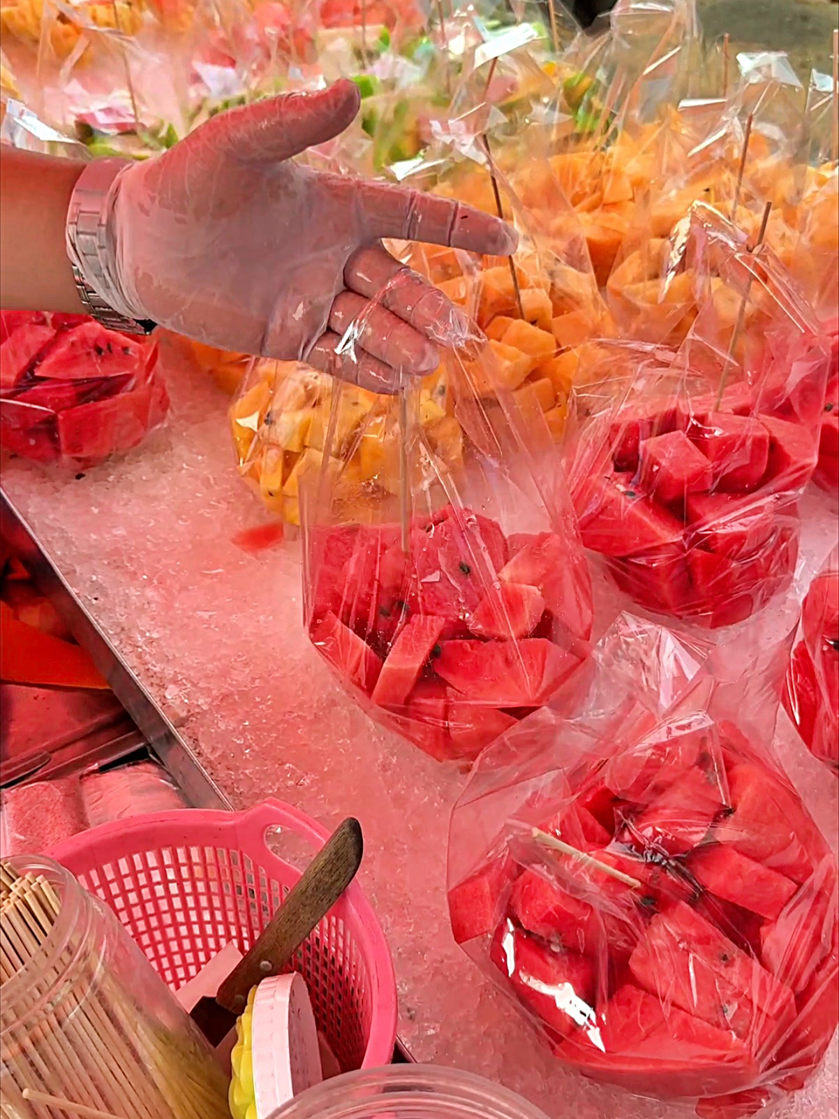 The Unbelievable Red Watermelon from Thailand! - Fruit Cutting Skills!   Location : V Market. ตลาดนัด วีมาร์เก็ต   #streetfood #watermelon #fypviral