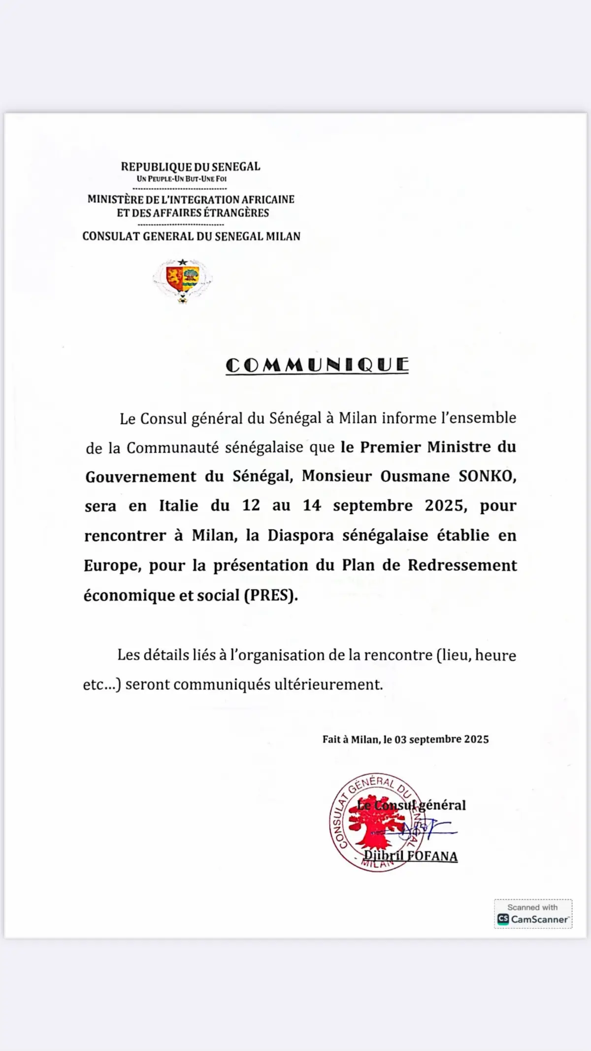 Sabato 13 settembre tutti a Milano arriva il nostro Leader Ousman Sonko a Milano ❤️🥳🥰🇸🇳💪🏾