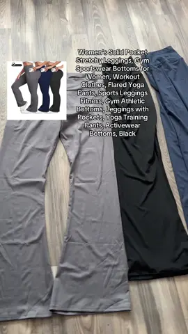 Women's Solid Pocket Stretchy Leggings, Gym Sportswear Bottoms for Women, Workout Clothes, Flared Yoga Pants, Sports Leggings Fitness, Gym Athletic Bottoms, Leggings with Pockets, Yoga Training Pants, Activewear Bottoms, Black