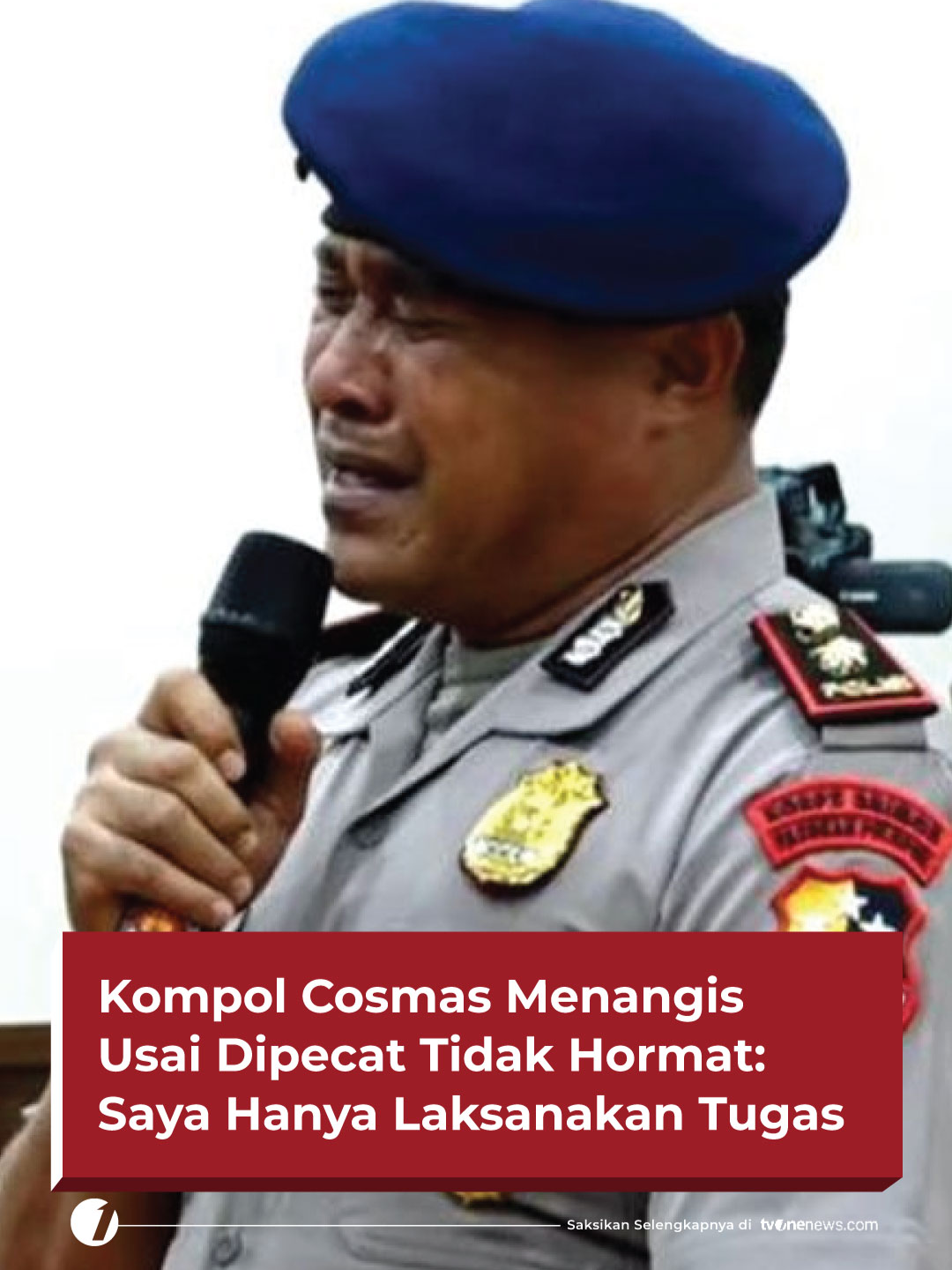 Danyon Resimen 4 Korps Brimob, Kompol Cosmas Kaju Gae menangis sesenggukan saat Sidang Komisi Kode Etik Polri (KKEP) yang digelar Rabu (3/9/2025) resmi memutuskan pemecatan tidak dengan hormat (PTDH) terhadap dirinya. Pada Sidang tersebut, Kompol Cosmas menegaskan bahwa dirinya hanya menjalan tugas sesuai perintah atasan. 