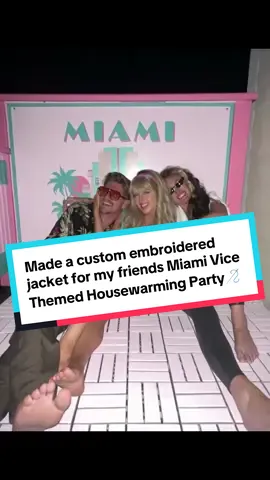 Was BEYOND excited to finally see in person the work my girlie @Pineapple Princess Creations did for the redesign of her new house into an 80s Miami Dream Home for her housewarming party! 💖🌅🐬 I loved surprising her with an embroidery design of her amazing hand-painted mural, and I thought the design came out like so fun like a mini me version:)  . . . #miamivice #machineembroidery #slowfashion  