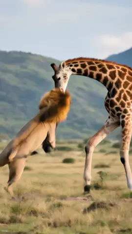 The giraffe subdued the lion this time.