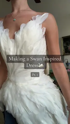 Part one of my swan dress! #featherdress #costumedesign #sewistsoftiktok #swanlake #fashiondesign 