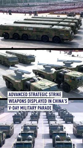 China displayed its advanced strategic strike armaments in a grand military parade in Beijing on Wednesday marking the 80th anniversary of the victory in the Chinese People's War of Resistance against Japanese Aggression and the World Anti-Fascist War. There are four formations in the strategic strike group, including cruise missiles, hypersonic missiles, and two nuclear missiles formations. In the first two missile formations, ChangJian-20A, YingJi-18C, ChangJian-1000 cruise missiles, YingJi-21, DongFeng-17, and DongFeng-26D missiles were demonstrated. In the nuclear missile formations, the JingLei-1 air-based long-range missile, the JuLang-3 submarine-launched intercontinental missile, the DongFeng-61 land-based intercontinental missile, and a new type DongFeng-31 land-based intercontinental missile were demonstrated. China's liquid-fueled intercontinental strategic nuclear missile, the DongFeng-5C, which has a global strike range, was showcased as well. The weapons are deemed as China's powerful strategic 