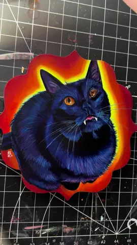 I really love fluorescent paints, but I still have a lot to learn to really make good use of them. I haven’t varnished this painting yet, so I might keep working on it to make the fluorescents work better. #trekellpets2025 #catart #oilpainting #catsoftiktok #artistsoftiktok 