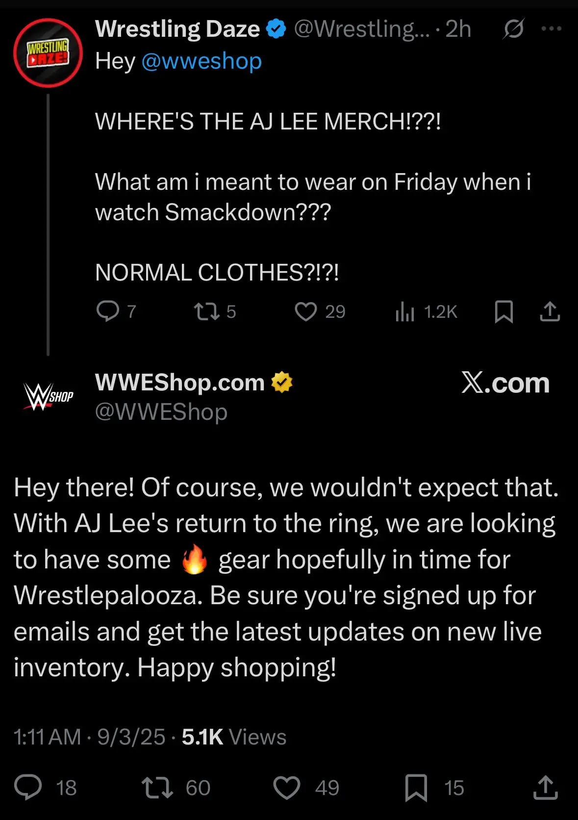 WWE shop just revealed something about AJ Lee return to the WWE 👀 then remove this reply on their Twitter account 