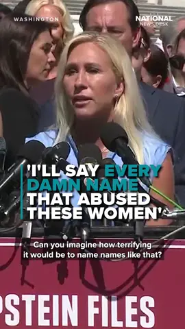 Rep. Marjorie Taylor Greene said she is not afraid to name the names of those who abused the Epstein victims speaking on Capitol Hill Wednesday. “If they want to give me a list, I will walk in that Capitol on the House floor and I’ll say every damn name that abused these women.” #marjorietaylorgreene #republican #victim #epsteinlist #epsteinfiles