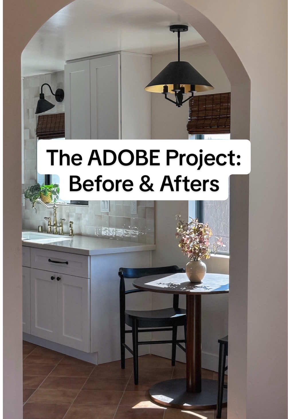 ✨The ADOBE Project: BEFORE & AFTERS!✨ This little house has come a LONG way in just 3 months! We completely transformed this property and brought back the charm & character of a traditional Adobe & Spanish style home. 🫶🏼 We installed Saltillo tile & dark wood floors, several styles of decorative tile throughout the kitchen and bathrooms, custom tile work on the fireplace, a custom range hood, wrought iron cabinet hardware & light fixtures, solid wood doors, & more! Not to mention all new electrical, framing, plumbing, insulation, windows, doors, modern appliances, garage door, stucco siding, and even added a second bathroom!  It was a big project but we are so proud of how it turned out! 🥰🏡 . . . #interiordesign #renovation #homerenovation #homeimprovement #homedesign 