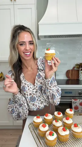 SHORTCUT Pumpkin Spice Cupcakes 🎃  INGREDIENTS Pumpkin Spice Cupcakes - 1 Box White Cake Mix Betty Crocker & Pillsbury both work great! - 1 Cup Pure Pumpkin Be sure you’re using pure pumpkin and not pumpkin puree - 1/2 Cup Unsalted Butter Melted - 1/2 Cup Milk You can also use water - 2 Whole Eggs - 2 Tsp Pumpkin Pie Spice - 1 Tsp Pure Vanilla Extract Cream Cheese Frosting - 8 Oz Cream Cheese Softened - 1/2 Cup Unsalted Butter Softened - 3-4 Cup Powdered Sugar The more you add, the stiffer your frosting will be 1 Tsp Vanilla Extract INSTRUCTIONS Pumpkin Spice Cupcakes - Preheat the oven to 350 degrees. - In a mixing bowl, combine box cake mix, pure pumpkin, melted butter, milk, eggs, pumpkin pie spice and vanilla extract.  - Whisk until mixed together and no lumps from the cake mix remain. Don’t overmix. - Prepare your cupcake pan by placing cupcake liners inside the cavities. - Scoop cupcake batter into liners, fillling 2/3 of the way to the top. - Bake for approximately 18 minutes or until toothpick comes out clean. Cream Cheese Frosting - Using a handheld electric mixer or a stand up mixer fitted with a whisk attachment, beat together softened cream cheese and butter until fully combined. - Slowly add in 3-4 cups of powdered sugar. 4 cups will make for a stiffer frosting and added sweetness. - Beat in vanilla extract. - Optional: add a pinch of salt if you think the frosting is a bit too sweet. - Once cupcakes have cooled completely, pipe or spread on frosting and top with a candy pumpkin and a dash or cinnamon for garnish. - Store in the fridge in an airtight container and bring to room temperature being enjoying!  #happyfall #fallrecipes #pumpkinrecipes #easybaking #easydesserts 