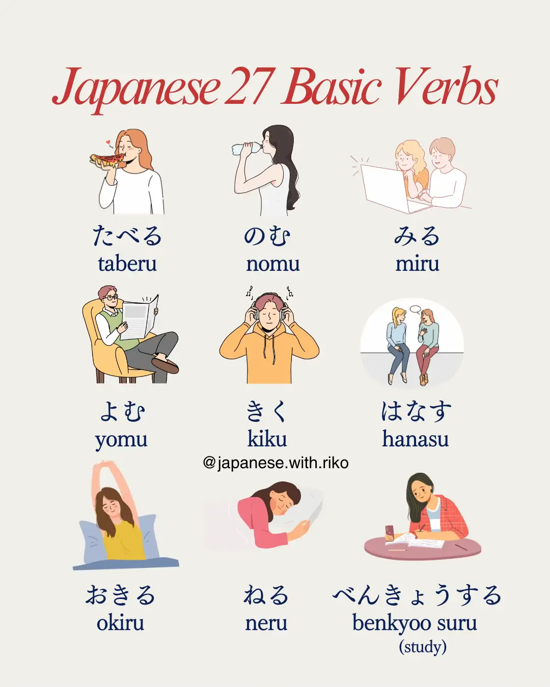 🇯🇵Learn Japanese 27 Basic Verbs 🔥✨ Let’s learn Basic Verbs in Japanese ✨ ✅Lat’s Save and Study 🔥🎵😍 Those verbs are basic Japanese verbs for daily life. Vocabularies are very important ❤️‍🔥🥰 Let’s learn step by step ✨💖 #learnjapaneseonline  #にほんごのべんきょう 