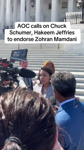 Rep. Alexandria Ocasio-Cortez (D., N.Y.) on Wednesday called on Congress’s Democratic leaders to rally behind Zohran Mamdani, the Democratic nominee for mayor of New York City. #aoc #politics #democrats #zohranmamdani #zohran 
