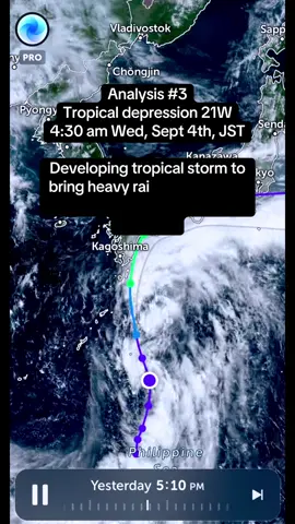 ⚠️Tropical storm conditions are forecast over the southern half of Japan over the next 36 hours⚠️ Hazards ⬇️ • Wind gusts ranging 60 to 90km/h with risk of locally 110km/h, capable of causing localized minor damage and power outages.  • Localized rainfall rates of 2 to 3 inches per hour due to extreme convective downpours, capable of causing life-threatening flash-flooding and landslides.  • Rainfall totals ranging widely due to the localized extreme downpours, ranging between 3 to 6 inches widespread, with locally as much as 16 inches possible.  Invest 95W has developed into tropical depression 21W, and is forecast to upgrade to tropical storm Peipah this morning as it makes landfall over southern Japan, then tracks northward, impacting the entire southern half of Japan over the next 36 hours.  Maximum forecasted intensity of this storm is T2 or T3 over the next 24 hours, with peak sustained winds of 70 to 85km/h.  By 36 hours, intensity storm intensity is forecast to increase to 90-110km/h, though some uncertainty prevails on this due to some uncertainty in the structure of the storm.  This system is very tricky to forecast, as the broad core will be attempting to consolidate into a smaller, more compact, and better structured version over the next 12 to 24 hours.  The major hindrance is the fact the system will be located over Japan’s complex geography, and this heightens the risk of major localized flash-flooding, and damaging localized wind gusts near or greater then 100km/h.   Knowing precisely where these severe conditions will occur is a gamble, but the risk is the highest over the southeastern shores of Japan, as well as shores from the Inland Seto Sea to Osaka Bay.  The timeframe is generally from now into Friday morning for these areas.  Further north, along the shores of Tokyo and the vicinity, strong coastal winds of 70 to 100km/h are forecast from Thursday night into Friday afternoon, along with torrential rainfall locally.  The system will veer northeastward, and exit the eastern shores near or south of Tokyo on Friday.  The storm is then likely to upgrade to T4 intensity (120 to 166km/h), and will complete ETT (Extra-tropical transition) by this weekend.  Stay safe Japan, while the general strength of this system is not very noteworthy on tropical cyclone standards, conditions may suddenly deteriorate during convective squalls leading to damaging winds and torrential rainfall. #tropicalstormpeipah #TropicalDepression21W #Japan #Japanstorm #typhoon 