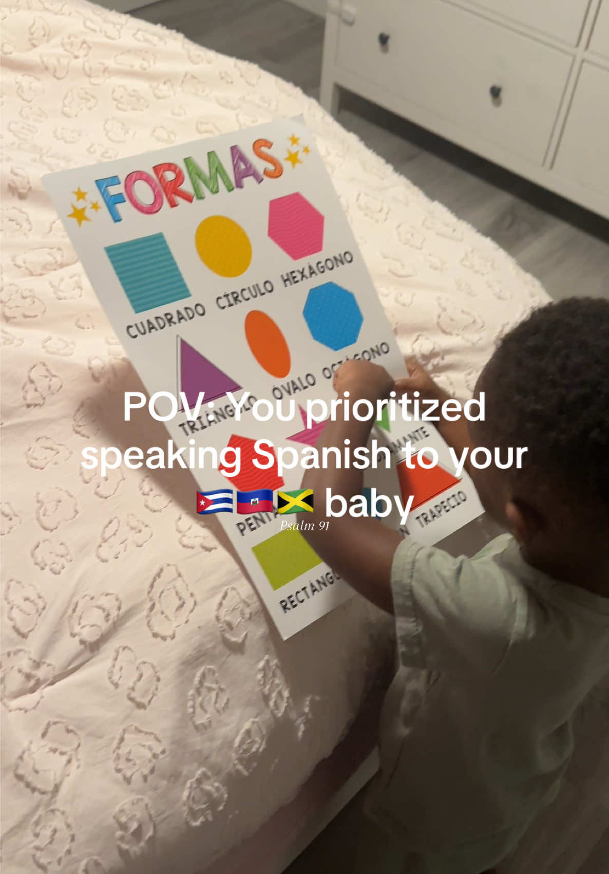 My two year olds’s spanish makes me so proud 🥹 These colorful posters from TikTok have been such a blessing, he actually loves them, and they make learning even more fun. We go over them a few times a week and he picks things up so quickly ❤️ & the bright colors really keep him engaged 🥹 Psalm 91 over my son always ✝️ #raisingbilingualkids #bilingualbaby #bilingualkids #toddlerlearning #babylearning #educationalposters #homeschool #preschoollearning #prek #tiktokmademebuyit #bilingualparenting #toddlersoftiktok  