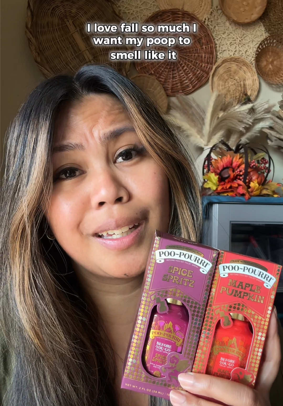 Pumpkin spice in the kitchen is cute… but I need it in the bathroom too. 🍂💩🧻 I’m using Maple Pumpkin in my main bathroom (warm, sweet, cozy), and Spice Spritz in the guest bath (fresh, spicy, and ✨elevated✨). Spray before you go, and it traps the odor before it starts. ➡️ Want your poop to smell like pumpkin spice too? You can grab all the fall scents now at Pourri.com 🍁 #ad | #gifted #poopourri #fallscents #bathroomroutine @~Pourri 