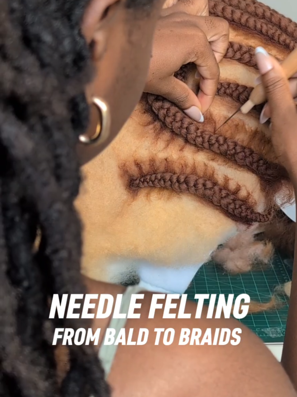 Which do you prefer BALD or BRAIDS on this needle felted sculpture? 🪡 #needlefelting #braids #fiberart 